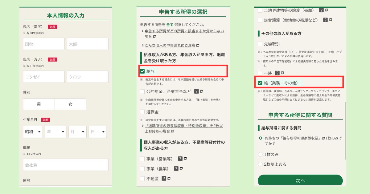 収入・所得金額の入力